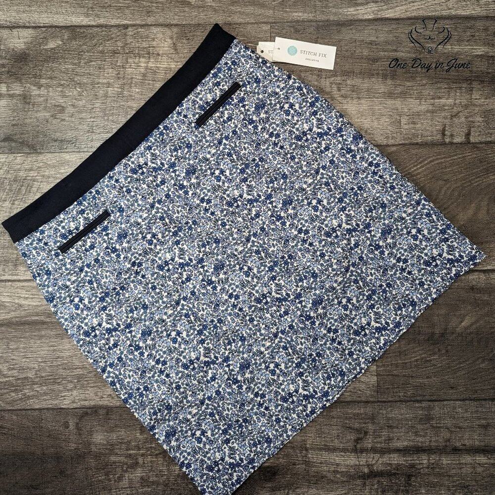 Margaret M Athletic Skirt Blue White Floral Stretch Stitch Fix NWT Size XXL
